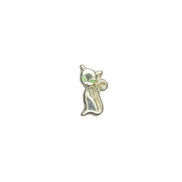 Katze in silber mit grünen Augen als floating Charm